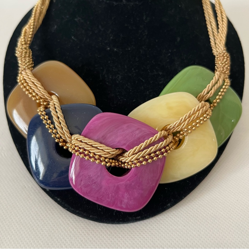 Chico’s Chunky Multi Color Statement Necklace Gol… - image 2